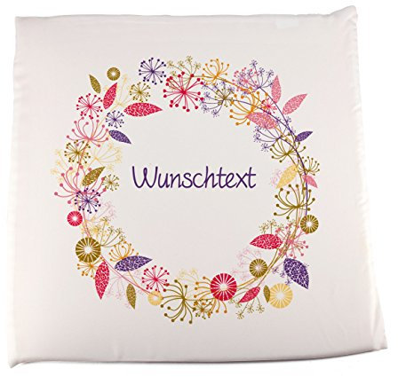Herz & Heim® Personalisiertes Sitzkissen für Garten mit Wunschtext im Sommerblütenkranz