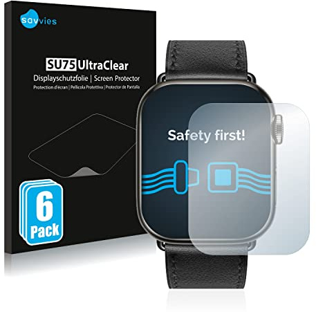 Savvies Schutzfolie für Apple Watch Hermès | (41 mm) 6 Stück Transparenter Displayschutz Made in Germany Ultra-Klar Displayschutz-Folie