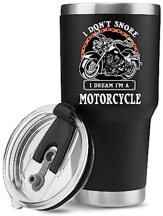 Panvola I Don't Snore I Dream I'm A Motorcycle Vacuum Insulated Stainless Steel Tumbler Motorcyclist Gift Snorers Biker Rider for Dad Husband Boyfriend Uncle Travel Mug (30 oz)