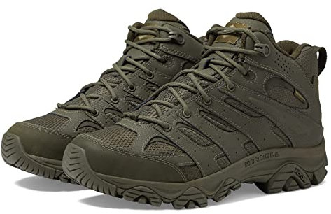 Merrell Moab 3 Mid Response wasserdichte Militärstiefel für Herren, leichte Arbeits- und Wanderschuhe aus Vollnarbenleder für den Außenbereich, Dark Olive, 46.5 EU