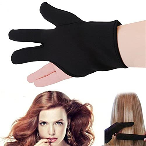 Wudaizhi Hitzebeständige Handschuhe für Haarstyling, professionelle hitzebeständige Schutzhandschuhe für Haarstyling Lockenstab Glätteisen Unisex-Anti-Hot-Isolierung DREI-Finger-Handschuh (schwarz)