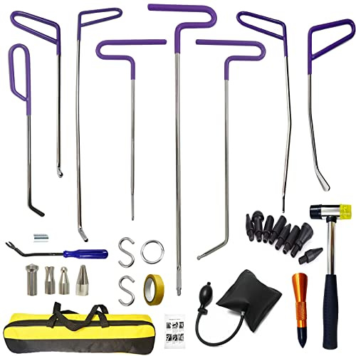 AOCKSINGTN Spön borttagningssats för bucklor, 30 st färglösa reparationsstänger för bucklor, speciella manganstål, professionellt hagelbuckla borttagningsverktyg för mindre bucklor, dörrmärken och