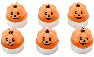 Sechs Halloween Kürbis Teelichter als Set als Tischdeko