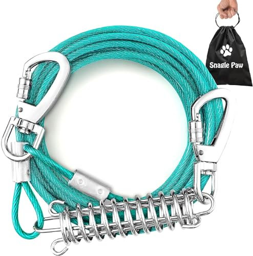 Hofleine Für Hunde, 6m Hofleine Tie Out Leinen, Tie Out Cables Für Hunde mit Schraubverschluss, Hofleine Tie Out Leinen mit Stoßdämpfender Feder bis 125lbs, Haustiere Leine Bissfest Für Camping