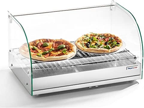 ProfiChef Vitrine Zum Aufwärmen Von Speisen | Kommerzielle Desktop-Pizza-Warmhalteschrank | Heizvitrine | Gebäck-Wärmeschrank aus Edelstahl und Hartglas