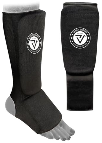 VADER Elastiska skenbensfärgade fotdynor kickboxning MMA muay thai skenben skydd skyddande ben fotdyna för karate Taekwondo kampsport träning sparring boxning benskydd barn/vuxna (L- vuxna, svart)