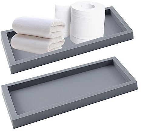 Qivine 2 Stück Badezimmer Tablett, 20 x 10 x 1,8 cm Rechteckig Silikon Teller Grau Klein Deko Tablett Schminktisch Badezimmertablett für Schmuck, Kerzen, Handtuch, Seife