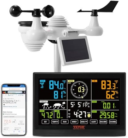 VEVOR Stazione Meteorologica Solare Connessione WiFi da Esterni Schermo a Colori 7,9 Pollici Funzione 7 in 1, Stazione Meteo Display 7,9 Pollici Distanza di Trasmissione da 150m, Stazione Meteo Solare
