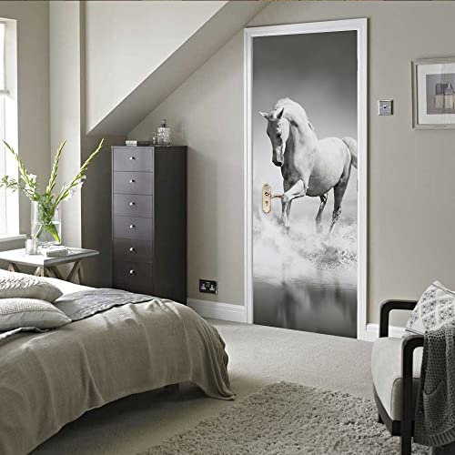 3D türfolie selbstklebend 95x215cm(37.4 inches * 84.64 inches) Pferd Tier Türtapete Selbstklebend Türfolie Poster Tapete Türaufkleber XXL Aufkleber Folie| Türposter Türklebefolie