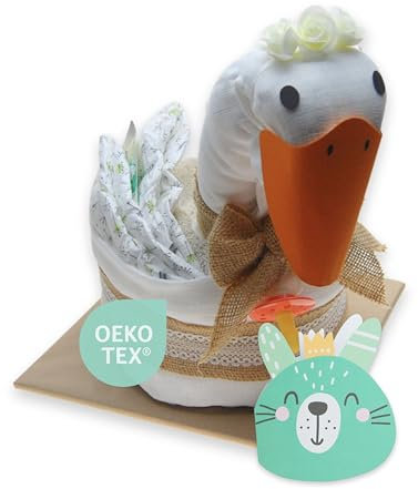 Windeltorte ® Gans & Schwan Vintage Boho Stil - Geburtsgeschenke - Geschenk für das Baby - Taufgeschenk - Pullerparty - Pinkelparty - jetzt Torte kaufen…