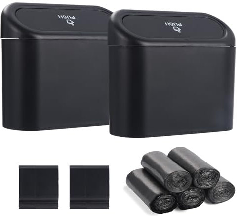 Mynoozi 2 Stück Mülleimer Auto mit 150 Stück Müllsäcke, Automülleinmer mit Deckel, Auto Mülleimer Klein, Multifunktional Hängende Aufbewahrungsbox, Auto Accessoires für die Lagerung und Organisation