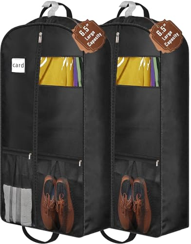 STEPONE 6.5 Gusseted Heavy Duty Garment Bags for Travel 43 Suit Bags for Closet Storage Hanging Clothes Bag with Pockets Mens Suit Holder for Shirts, Coats, Dresses, 2 Pack