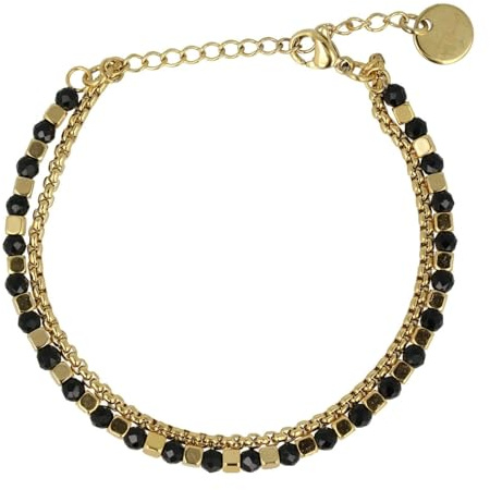 My Bendel - Goldenes Doppelarmband mit schwarzen GlassteinenDoppelarmband mit Kristallsteinen - Mehrere farben - Einstelbar - Edelstahl - Schönes Design - 14Karat Gold und Silber