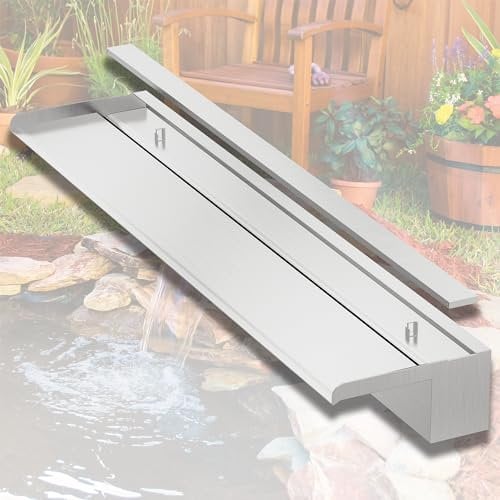 LONGRUNNEW Cuchillas de Fuente Piscina Cascada Acero Inoxidable, Departamento Aliviadero con Accesorios para Decoración de Estanque Exterior de Patio de Jardín (Longitud 90cm, Ancho 20cm)