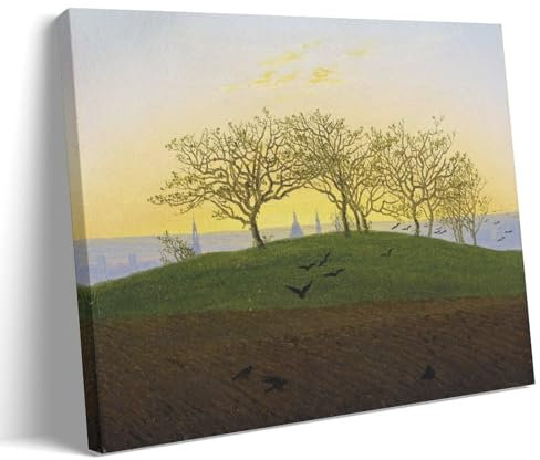WurBu Caspar David Friedrich Malerwerke, Hügel und gepflügte Felder in der Nähe von Dresden, coole Kunstwerke, Gemälde, Wandkunst, Leinwanddrucke, Hängebild, Heimdekoration, Geschenkidee, 30 x 45 cm