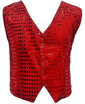 ZUYPSK Jungen Pailletten Weste Glitzer Anzug Kinder Unisex Kurz Jacke Jazz Tanz Festlich Hip Hop Party Hochzeit Anzugsweste Performance (DE/NL/SE/PL, Numerisch, 120, Regular, Rot)
