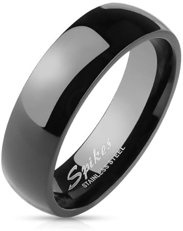 Paula & Fritz® Ring Damen Bandring Schwarz 316L Chirurgenstahl Größe 70 (22,3) 6-mm breit Damen-Ring Herren-Ring Partner-Ring Verlobungs-Ring Glänzend