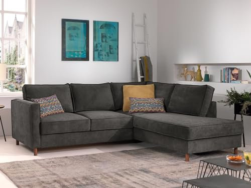 Lisa Design Jake - Ecksofa mit Schlaffunktion - 5-Sitzer - aus Samt - rechts Dunkelgrau