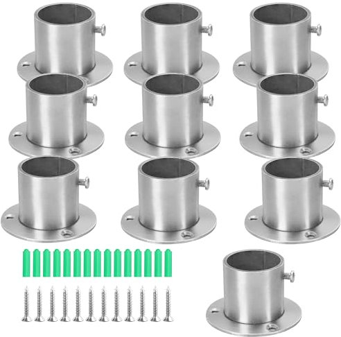 YKUKIZEE 10 PCS Wardrobe Rail Support Bracket End Support 32 mm, Wall Mount Flange Rod Holder Stainless Steel, Closet Rod End Support Deep for Curtain Balcony Bathroom Wardrobe Pipe Pole Bracket