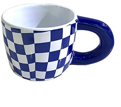 Tazas de café Taza de cerámica Patrón de pellizco de mano irregular Taza de oreja grande Tablero de ajedrez Taza de café Flor simple Taza de té Taza de leche 210ML for café, leche Taza de cerámica ( C