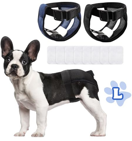 2er Pack Hundewindeln Wiederverwendbare Läufigkeitshose für Hündinnen Hundewindeln Für Hündinnen mit 8 Damenbinden Verstellbare Schutzhose für Hündinnen Waschbare Schutzhose, Schwarz und Blau, L