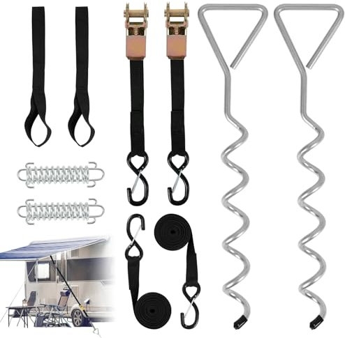 Btstil Juego de toldos para toldos Thule Omnistor, protección contra tormentas para toldo y toldo, accesorios para autocaravanas con cintas de tormenta, trinquete, muelle tensor amortiguador