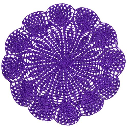 BOMHCS Handgefertigte Häkel-Tischsets, Runde Blumenspitzen-Deckchen, 30,5-35,6 cm, Untersetzer für Küchengeschirr (Violett, Pack of 1 PC, 12 in to 14 in)