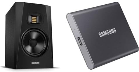 ADAM Audio T7V Studio Monitor for recording, mixing and mastering, Studio Quality Sound (Single) & Samsung T7 Portable SSD - 1 TB - USB 3.2 Gen.2 External SSD Titanium Grey (MU-PC1T0T/WW)