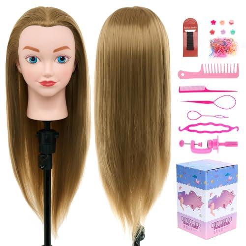 Neverland Beauty & Health 20 100% Synthetic Fiber Hair Training Head Hairdressing Practice Mannequin Manikin with Mannequin Head Stand Hair Styling Braid Accessoires Set(Brown)