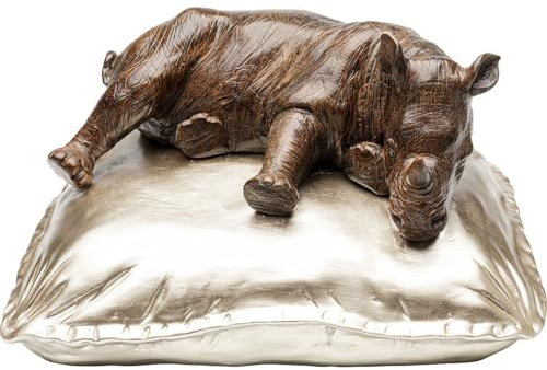 Kare Design Deko Figur Sleeping Rhino, Grau/Gold, 21x37x32 cm (H/B/T) | handbemalt, fürs Wohnzimmer