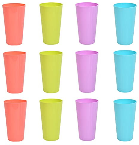 ZOGPLG 12PCS 500ML Cups,Plastic Reusable Cups Camping Kid Cup Drinking BBQ Cups for Indoor Outdoor Parties Camping, Beach and Picnic, Colorful Stacking Cups Mugs for Kids Adults,4 Colors