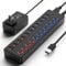 USB 3.0 Hub with Power Supply, 11-Port USB Hub Splitter (7 Faster Data Transfer Ports + 4 Intelligent Charging Ports) with Individual LED Switches