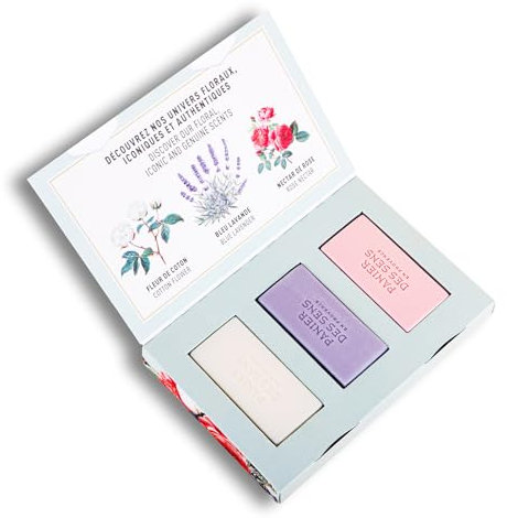 Panier des Sens - Luxus Seife 3er Geschenk Set - Baumwolle, Rose, Lavendel Seifenstück - Muttertagsgeschenk - Hand seife & Duschseife mit Shea Butter - 97% natürliche Inhaltsstoffe - 3x100g