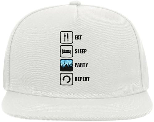Atspauda Eat Sleep Party Repeat Logo Snapback Flat Visor Cotton Blend Cap White, weiß, Einheitsgröße