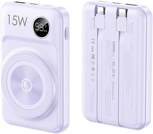 10000Mah Power Bank 20W+22.5W Fast Charging Built-In Wire Magnetic Wireless Charging Multiple Safety Protection Mobile Power Supply,C