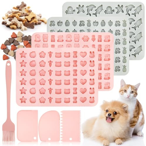 Onlyesh 4 Stück Backmatte Hundekekse, Silikon Hundekekse Backform mit Teigschaber und Backpinsel, BPA-frei Backmatten für Hundeleckerlies, für DIY Hundeleckerlies, Schokolade, Kekse