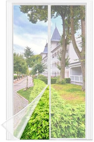 Moustiquaire Porte Fenetre, 120 x 220 CM - Maille Fine BLANC Rideau Anti Mouche, se ferme tout seul, la Largeur du Haut de la Fenêtre de la Moustiquaire Porte Fenetre Magnetique Jusqu'à 3,8 CM