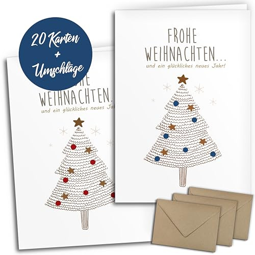 brint.® Weihnachtskarten mit Umschlägen (Kraftpapier) - 10 Stück | Tannenbaum | Veredelte Weihnachtskarten-Set schlicht & edel | A6 exklusiv Klappkarten mit Umschlag Set geschäftlich Team Firma
