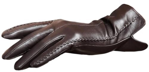 Damen Winter Elegant Hot Trendy Plus Fleece Touchscreen Lammfell Leder Halten Warm Handschuhe Braun M, braun, 38