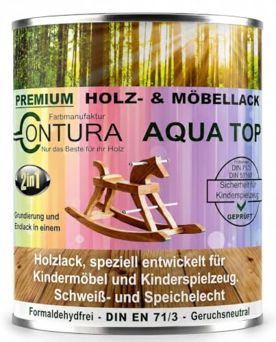 Contura Lack für Kinderspielzeug Glänzend 750ml. Möbellack 2in1 Buntlack DIN EN71/3 Holzlack Kindermöbel Farbe Holzfarbe Innen und Außen (RAL 7011 Stahlgrau, 750ml.)