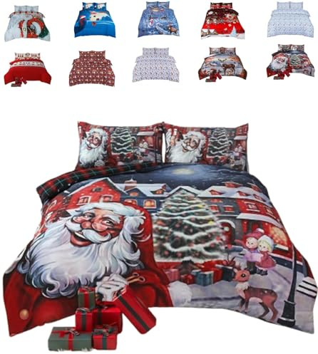 TheWhiteWater Limited Christmas Santa Vibes| X-MAS Vibes Single Bed DUVET SET – 3D Print – Premium Quality Polycotton Reversible XMAS Bedding Lining Set + One Pillow Case (Santa Vibes, Single)