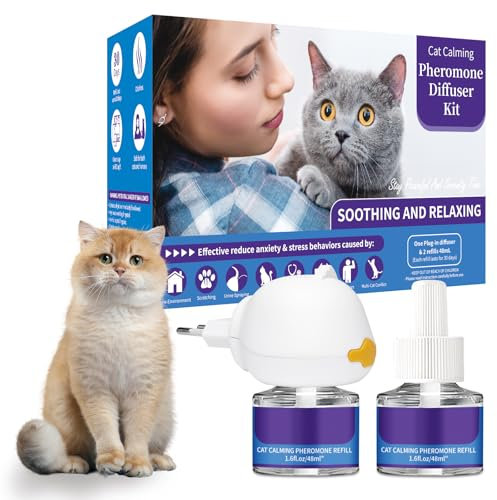 VICSOM 3 IN 1 Katzen Pheromone Diffuser, 60 Tage Pheromone Katzen Diffuser, Diffusor für Katzen für anhaltende Entspannung, Linderung von Angst und Stress(1 Diffuser + 2x48ml Nachfüller)