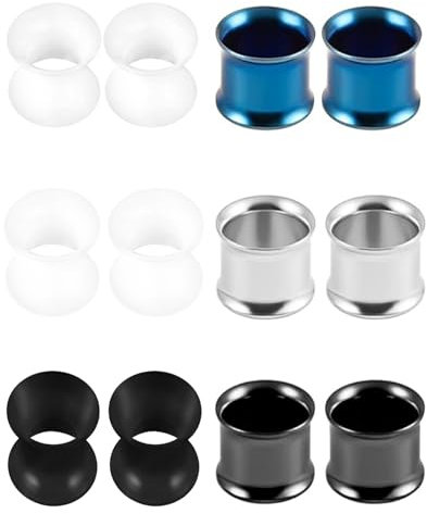 JENCVNL 6 Paar Ohr Tunnel Plug, Edelstahl Flesh Ohr Tunnel Plug Piercing Extra Weich Silikon Ohr Flesh Tunnel Double Flared Plug Expander Ohrpiercing Schmuck 3-20mm für Männer Frauen (12mm)