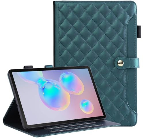 Rosbtib Funda para Samsung Galaxy Tab S6 10.5 Pulgadas 2019 Modelo SM-T860/T865, Funda de Piel PU Bordada a Cuadros con Correa de Mano, Soporte y Cierre magnético para Galaxy Tab S6 2019 - Verde