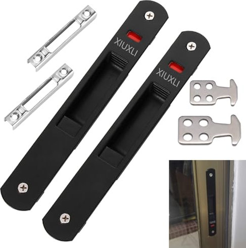Cerradura de puerta corredera de vidrio y ventana Cierre de Embutir para Ventanas Puertas Correderas de Zinc Cerradura de Gancho para Empotrar Medidas: 197x 28 mm(2PCS,black)