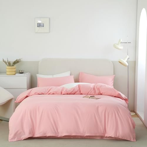 HAIBA Housse de Couette 160 x 210 cm Rose Clair Housse de Couette 2 Personnes Douce sans Repassage avec Fermeture éclair