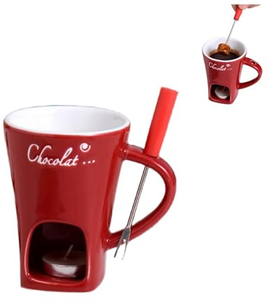 Tazza per fonduta di cioccolato, tazza in ceramica per fonduta di formaggio, set da 200 ml in ceramica con 1 forchetta, set di pentole in ceramica per fonduta, tazza per fonduta di cioccolato
