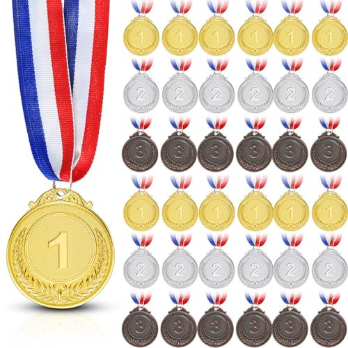 Ashmacdo Medaillen für Kinder, 1., 2., 3. Platz, Medaillen mit Halsband, Medaillen für Auszeichnungen für Kinder, Erwachsene, Sportwettbewerbe, Turniere, Party, 5,1 cm, 30 Stück