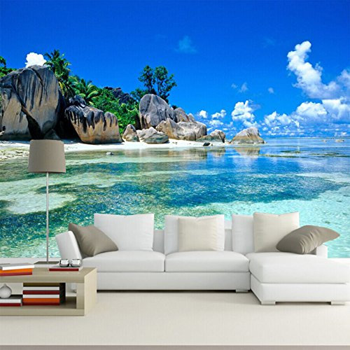 FYRHLH 3D Wallpaper Mural Ocean Beach Wall Poster Art Photo Wallpaper Non-Woven 3D Effect Wallpaper Mural Poster Decoration for Bedroom Living Room Corridor 430cm×300cm