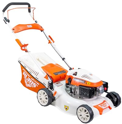 Ruris Thermo-Rasenmäher RX200S, 2,7 PS, 42 cm, Beutel 45 l, 3-in-1: Sammeln, Auswurf hinten, Mulchen, Chassis Stahl, Höhe verstellbar 25-75 mm, Orange